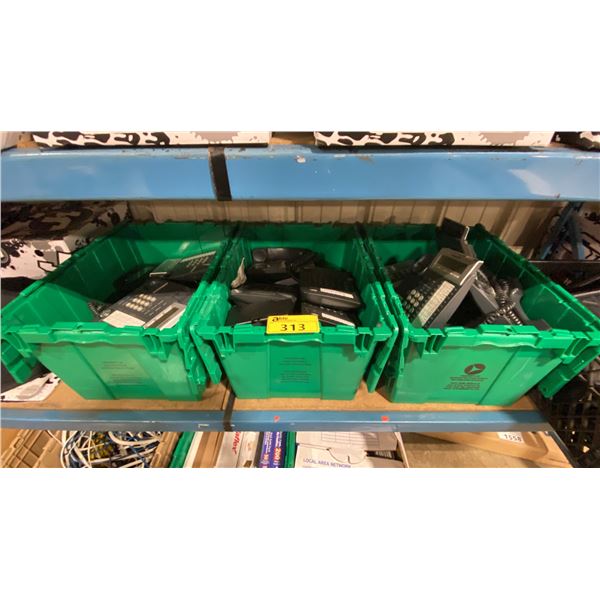 3 GREEN FOLD TOP BINS OF COMMERCIAL OFFICE PANASONIC HANDSET PHONE SYSTEM *BINS INCLUDED*