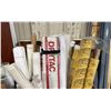 Image 2 : WHITE WOODEN MOBILE 47"W X 26"W X 45"H INDUSTRIAL STORAGE CRATE WITH ASSORTED ROLLS OF PRINT SHOP