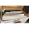 Image 2 : WHITE WOODEN MOBILE 47"W X 26"W X 45"H INDUSTRIAL STORAGE CRATE WITH ASSORTED ROLLS OF PRINT SHOP