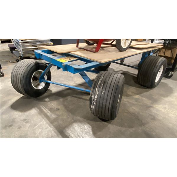 LARGE BLUE METAL PNEUMATIC TIRED INDUSTRIAL PULL CART