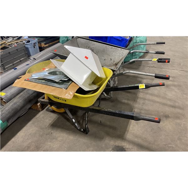 ERIE PRO YELLOW INDUSTRIAL WHEELBARROW WITH ASSORTED VENTING CONTENTS