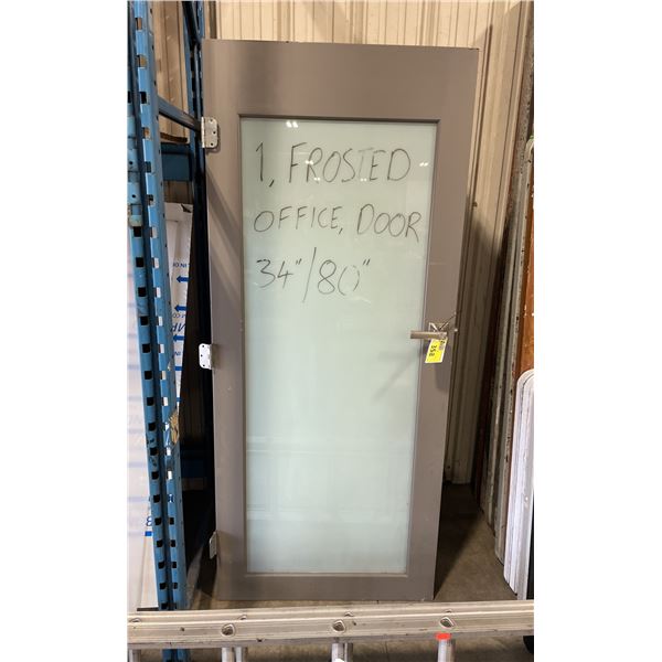 5 FROSTED GLASS GREY OFFICE DOORS 34" X 80" & 2 SOLID GREY OFFICE DOORS