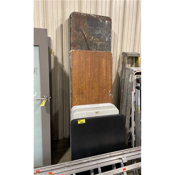 STACK OF ASSORTED FOLDING TABLES