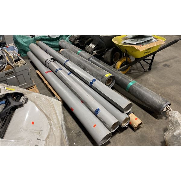 PALLET OF LARGE ROLLS OF RUBBER ROOFING MATERIALS & VINYL ROOFING MEMBRANE MATERIAL