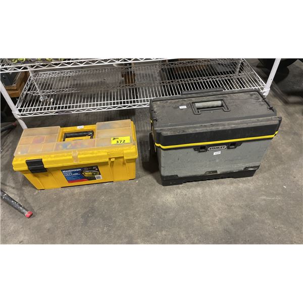 STANLEY INDUSTRIAL MOBILE TOOL BOX WITH CONTENTS & MASTERCRAFT YELLOW PORTABLE TOOL BOX WITH