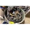 Image 2 : BLUE BAG / GREEN GARBAGE CAN OF ASSORTED RIGGING GEAR, ROPES & CONSTRUCTION HARNESS