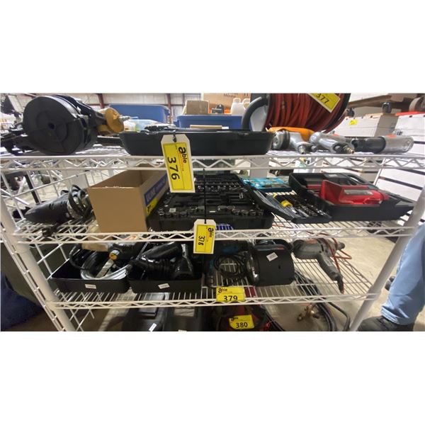 SHELF OF MAKITA ELECTRIC JIG SAW, MOTO MASTER HYDRAULIC BOTTLE JACK IN HARD TRANSPORT CASE, HARD