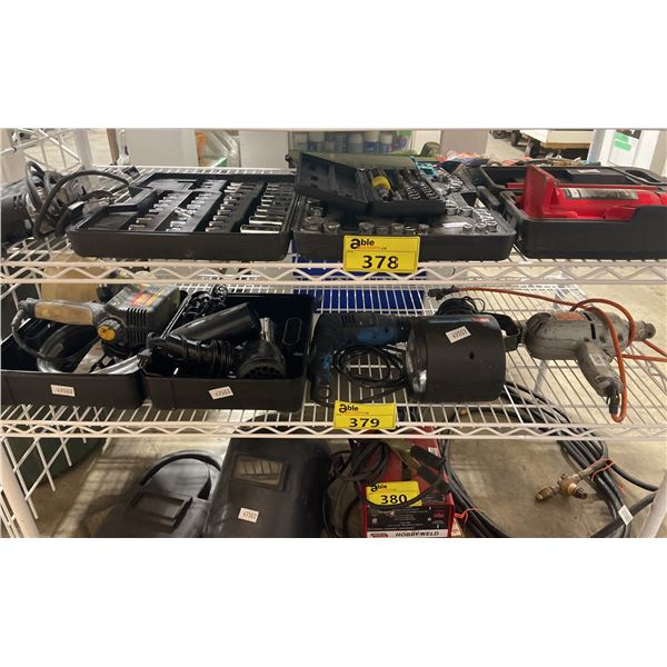 SHELF OF WAGNER TEXTURE SPRAYER IN HARD TRANSPORT CASE, 3 ELECTRIC HEAT GUNS, BRIGHTSTAR INDUSTRIAL