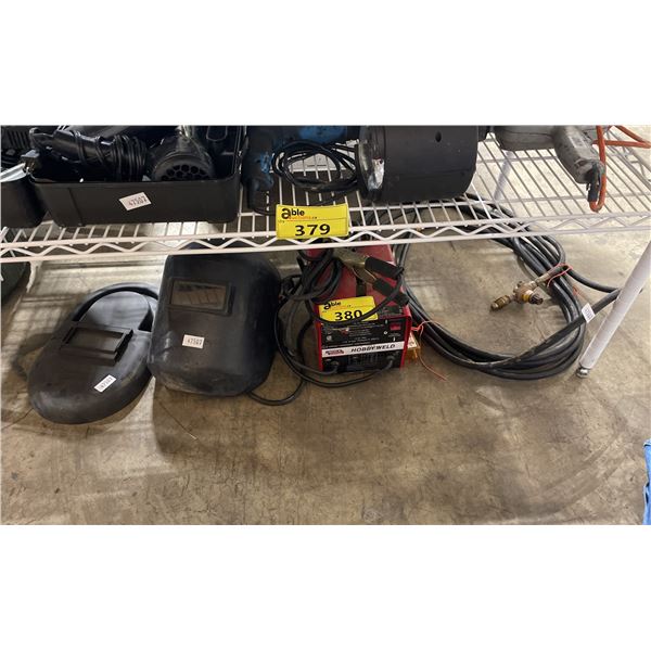 LINCOLN ELECTRIC HOBBY-WELD MINI ELECTRIC PORTABLE STICK WELDER WITH RODS, 2 WELDING MASKS, & BLACK