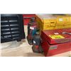 Image 4 : 2 HYDRAULIC BOTTLE JACKS, YELLOW PLASTIC PORTABLE TOOL BOX WITH CONTENTS, & RED METAL PORTABLE TOOL