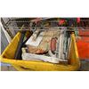 Image 4 : SHELF OF ASSORTED BOXES OF NAILS, HARDWARE, ORANGE PORTABLE TOOL BOX, & YELLOW BIN OF DRYWALL TOOLS