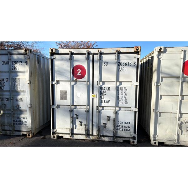 GREY 20' 67,200 MAX CAPACITY INDUSTRIAL TRANSPORT CONTAINER WITH DUAL SWING REAR DOORS