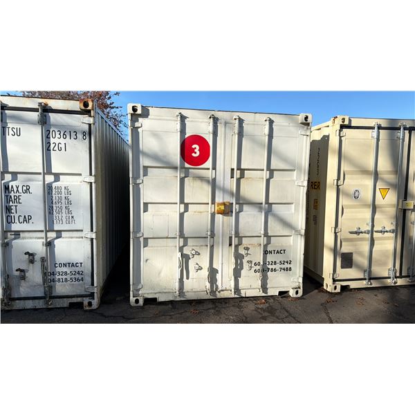 GREY 20' 67,200 MAX CAPACITY INDUSTRIAL TRANSPORT CONTAINER WITH DUAL SWING REAR DOORS