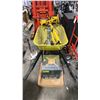 Image 1 : ERIE PRO YELLOW INDUSTRIAL WHEELBARROW WITH WORK LIGHT, THE GRIPULL ROOFING STRETCHER & BOX OF