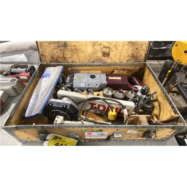 T-DRILL T-55 FORMING DRILL SET WITH ASSORTED BITS IN WOODEN TRANSPORT CASE