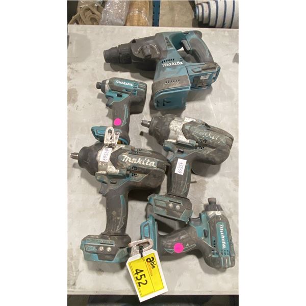 5 MAKITA CORDLESS TOOLS INCLUDING 2-IMPACT DRIVERS, 2-DRILLS & CONCRETE DRILL