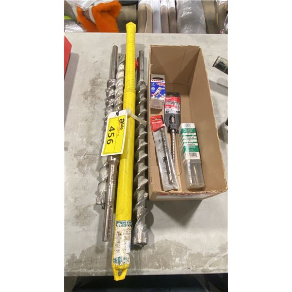 ASSORTED LARGE DRILLING BITS  & 4 SMALLER DRILL BITS