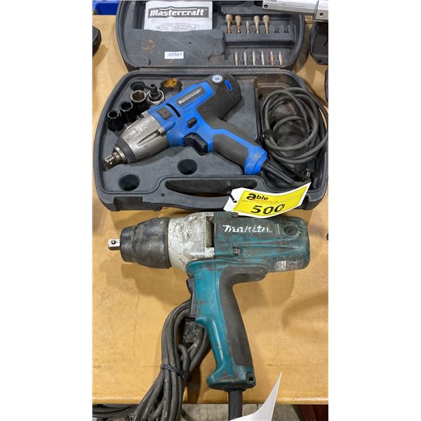 MAKITA TW0350 INDUSTRIAL ELECTRIC IMPACT WRENCH, & MASTERCRAFT ELECTRIC IMPACT WRENCH WITH SOCKETS