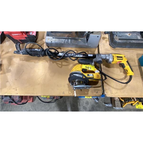 DEWALT DW276 INDUSTRIAL ELECTRIC DRILL WITH QUICK DRIVE ATTACHMENT & DEWALT DW317 VS ORBITAL JIG SAW