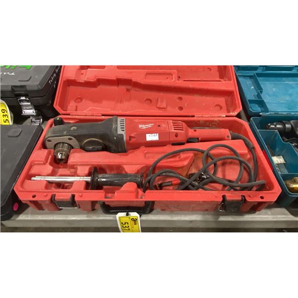 MILWAUKEE SUPER HAWG INDUSTRIAL ELECTRIC HEAVY DUTY ANGLE DRILL IN HARD TRANSPORT CASE