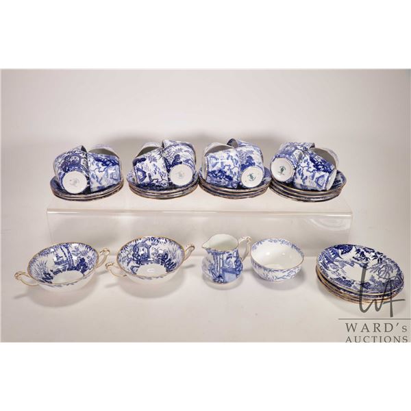 Selection of Royal Crown Derby Mikado china dinnerware including sixteen teacups and saucers, cream 