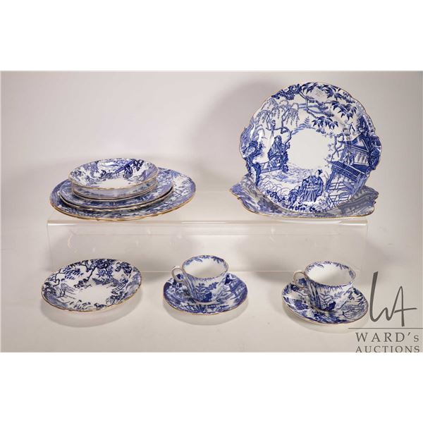 Selection of Royal Crown Derby Mikado china including two 10 1/2" dinner plates, two 8" plates, two 