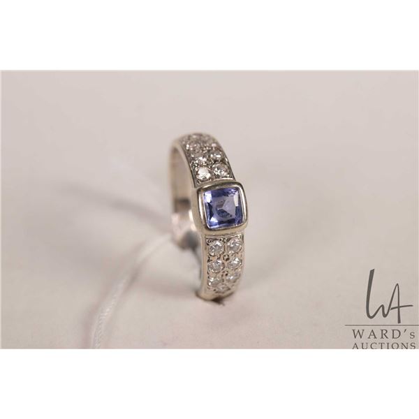 14kt white gold, tanzanite and diamond gemstone ring, size 10.25