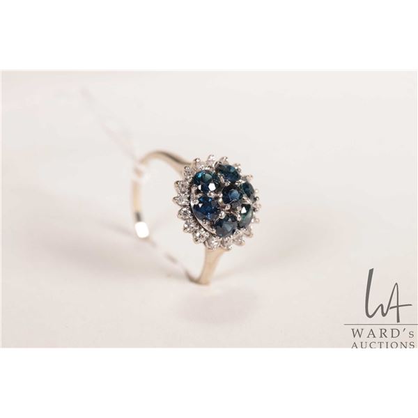 14kt white gold, blue sapphire and diamond ring, size 10