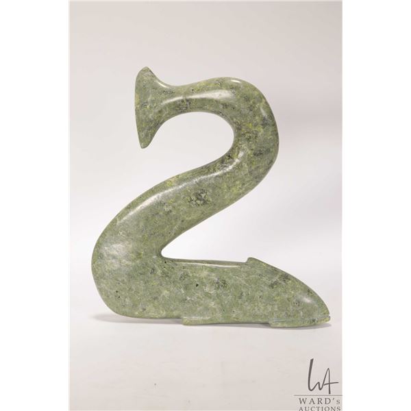 Hand carved Inuit soapstone fish sculpture signed by artist Peter Neoseak (?), approximately 10" H X