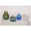 Image 1 : Four pieces of art glass including signed (?) 3 3/4" green vase, blue apple signed J. Swain, Sevres 