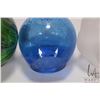 Image 4 : Four pieces of art glass including signed (?) 3 3/4" green vase, blue apple signed J. Swain, Sevres 