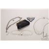 Image 1 : Three vintage crystal necklaces, a rhinestone collar pin and a calf skin coin purse