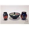 Image 1 : Two vintage pieces of Moorcroft pottery including 4" Anemone ginger jar, small 4" Finch & Fruit vase