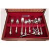 Image 2 : Wooden canteen containing settings for eight of Oneida silverplate flatware including dinner knives,