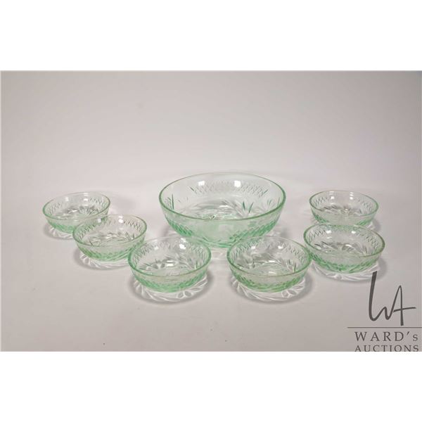 Seven pieces of vintage Uranium glass including 8" bowl and six 4 1/2" fruit nappies