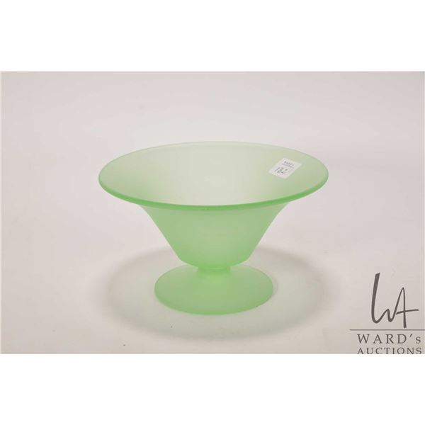 Frosted and footed vintage Uranium glass 7" comport