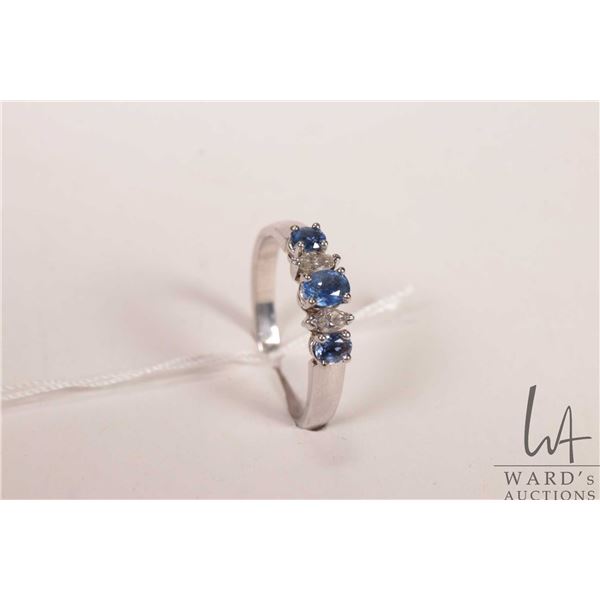 14kt white gold and electronically tested blue tanzanite and diamond gemstone ring, size 9.75