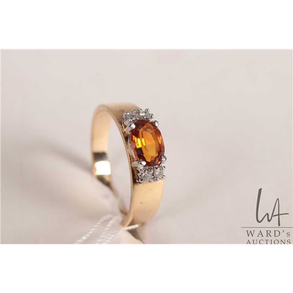 14kt yellow gold ring set with citrine/ citrine like and diamond gemstones, size 7.5