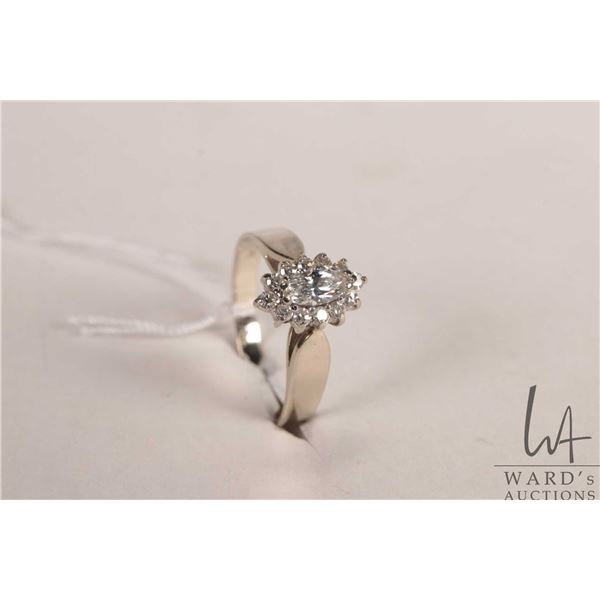 14kt white gold and diamond cluster gemstone ring, size 8.5