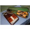 Image 1 : Chroma harp Tokai Gakki instrument and a violin in wooden case with bow