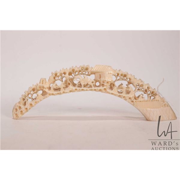 Japanese carved "village" tusk, 7" in length