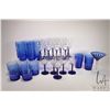 Image 1 : Thirteen cobalt glass stemmed wine glass, five blue glass tall tumblers, five short tumblers, two co
