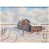 Image 1 : Robert D. McLean, framed oil on canvas painting of a rural farmhouse in winter, 12" X 16"
