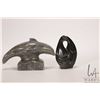Image 3 : Two hand carved Inuit soapstones including 6" long dolphin, signed by artist in syllabics and a pair