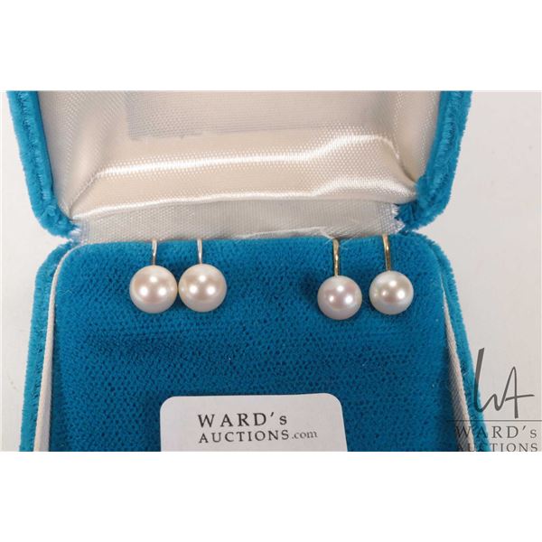 Two pairs of screw back pearl earrings including Birks white gold filled and 14kt gold marked 585