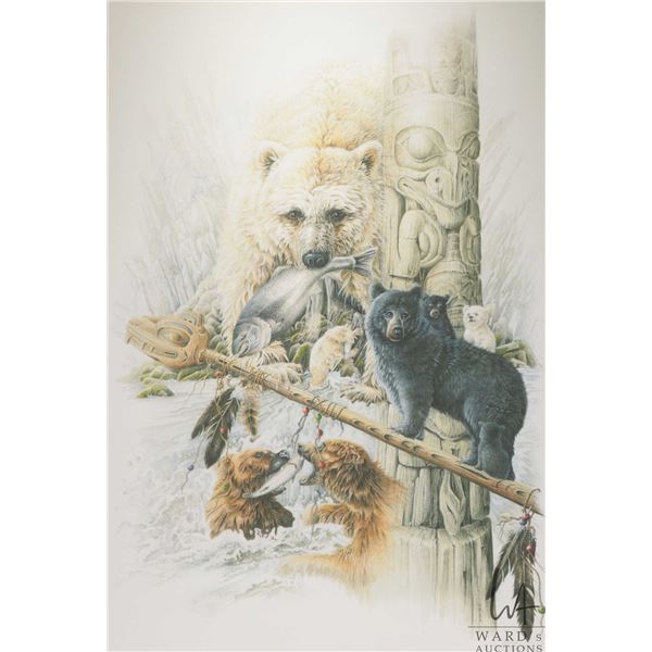 Judi Wild, framed limited edition, hand enhanced giclee print titled " Spirits of the Bear", pencil 