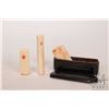 Image 1 : Three hand carved ivory stamps including one in fitted lacquered box with ink and sliding lid, 2 1/4