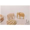 Image 2 : Selection of hand carved ivory including Elephant ivory bracelet and rings, small animals and a rose