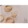 Image 4 : Selection of hand carved ivory including Elephant ivory bracelet and rings, small animals and a rose