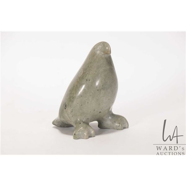 Green soapstone Inuit carving of a bird, artist signed 3 1/2" in height